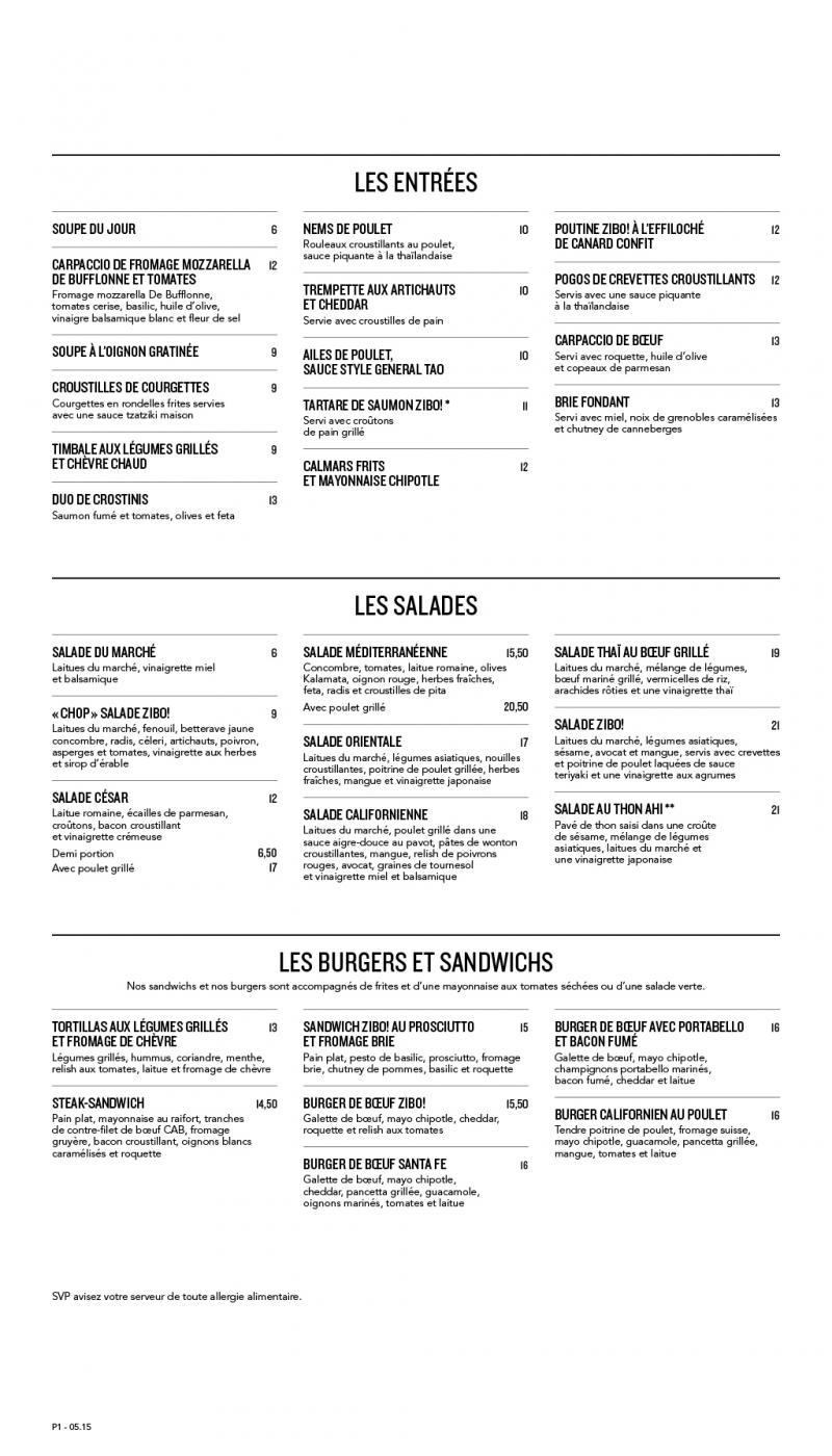 ZIBO!  Laval - Menu (page 1)