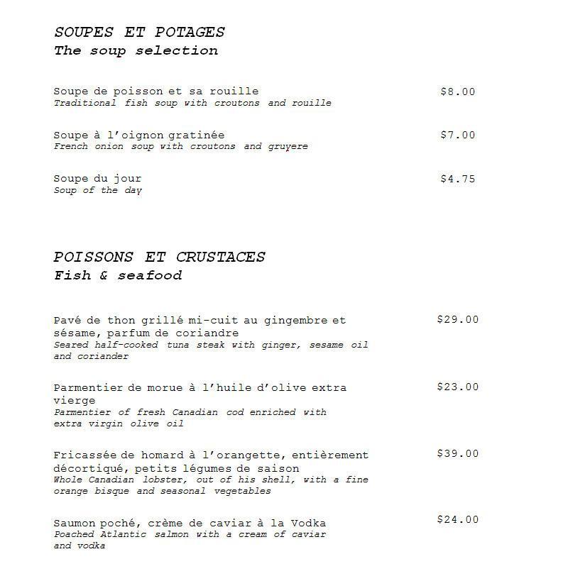 Restaurant Carte Blanche - Menu (page 2)