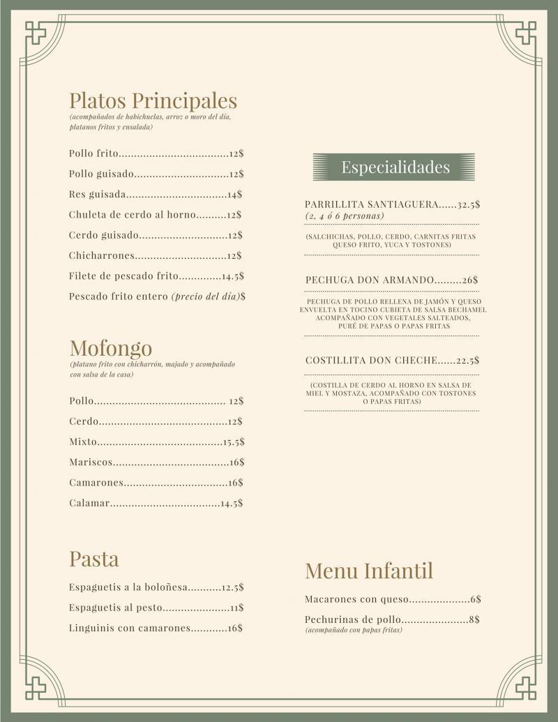 Santiago Caf Restaurant - Menu (page 2)