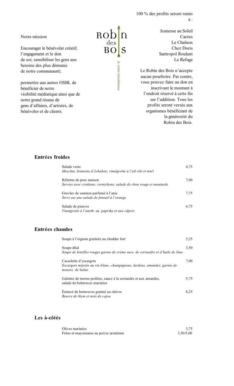 Robin des Bois - Menu (page 2)