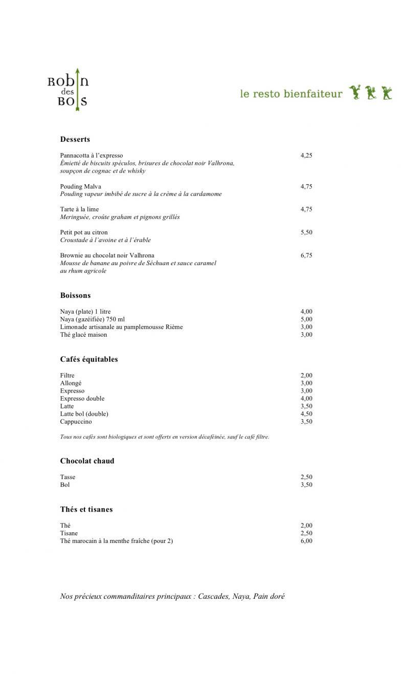 Robin des Bois - Menu (page 3)