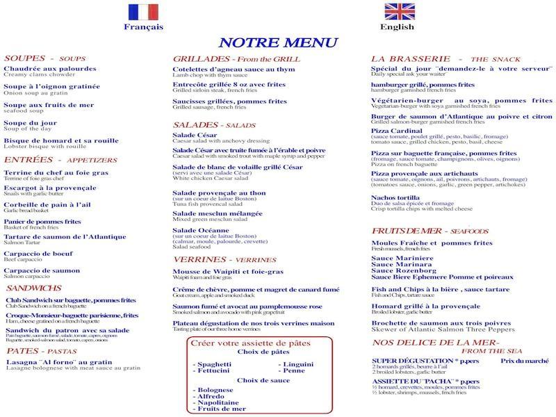 Restaurant Le Fripon - Menu (page 1)