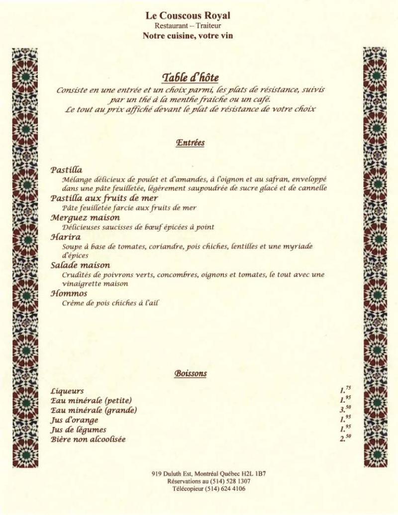 Couscous Royal - Menu (page 1)