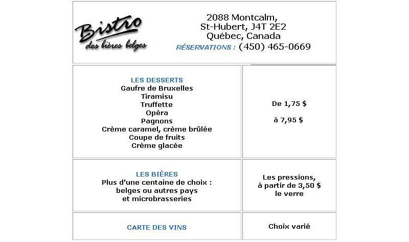 Bistro des Bires Belges - Menu (page 2)