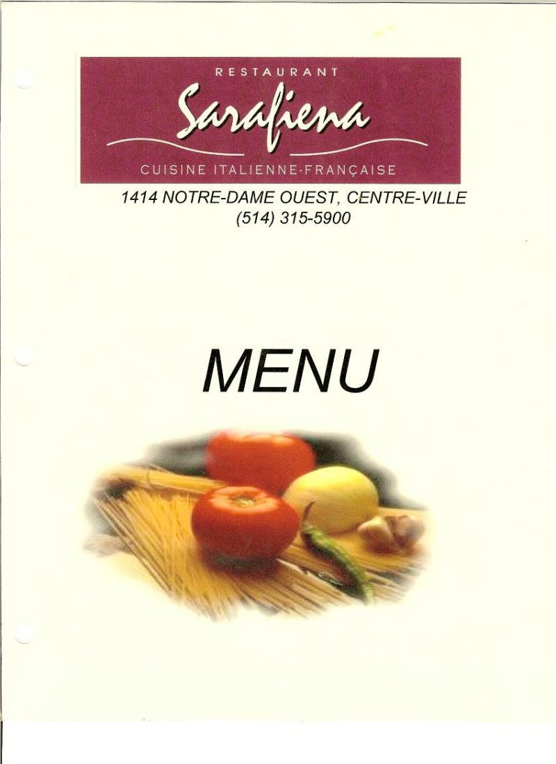 Restaurant Sarafiena - Menu (page 1)