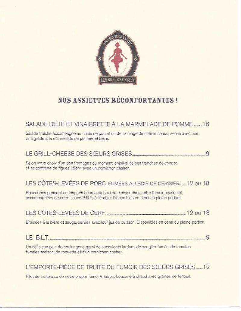 Bistro-Brasserie Les Soeurs Grises - Menu (page 1)