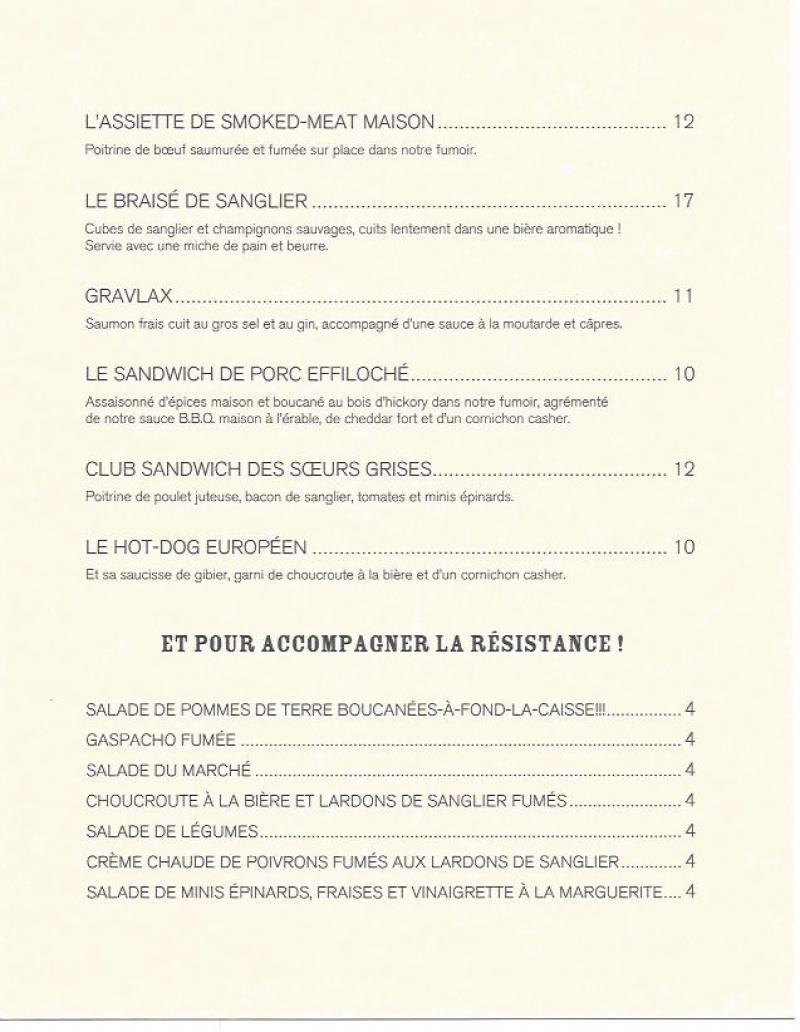 Bistro-Brasserie Les Soeurs Grises - Menu (page 2)