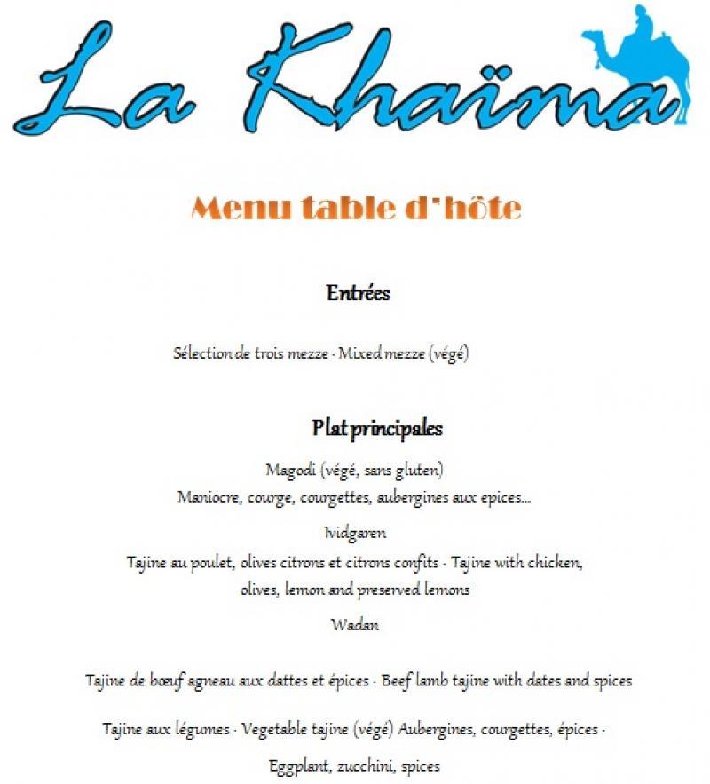 La khaima, restaurant nomade - Menu (page 1)