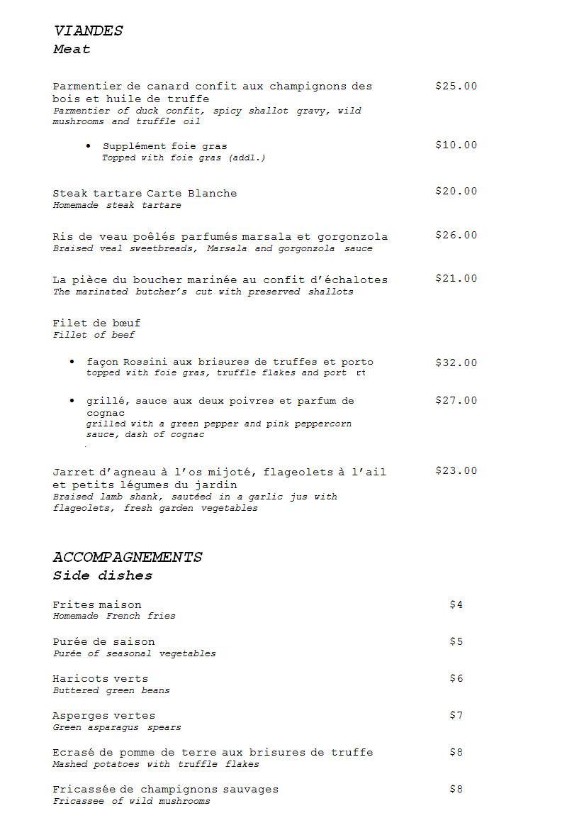 Restaurant Carte Blanche - Menu (page 3)