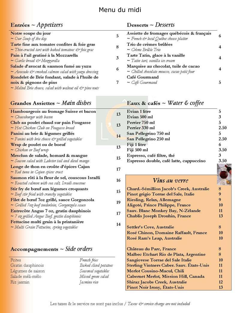 Restaurant L'Ô - Menu (page 1)